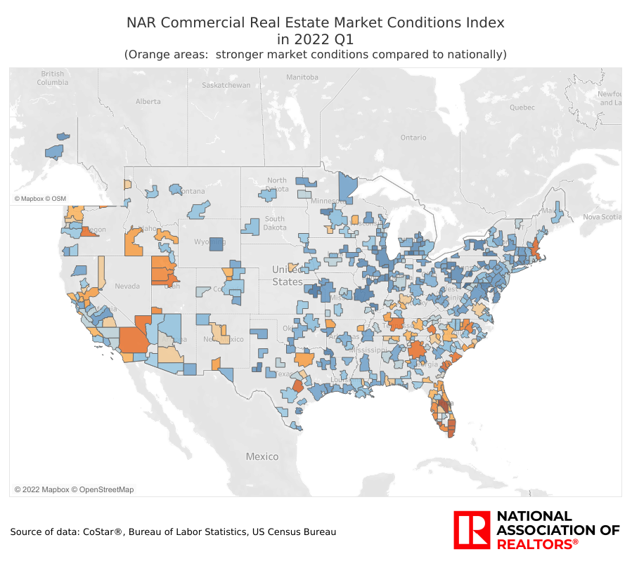 NAR Commercial Real Estate Market Conditions Index Graphic for 2022 Q1
